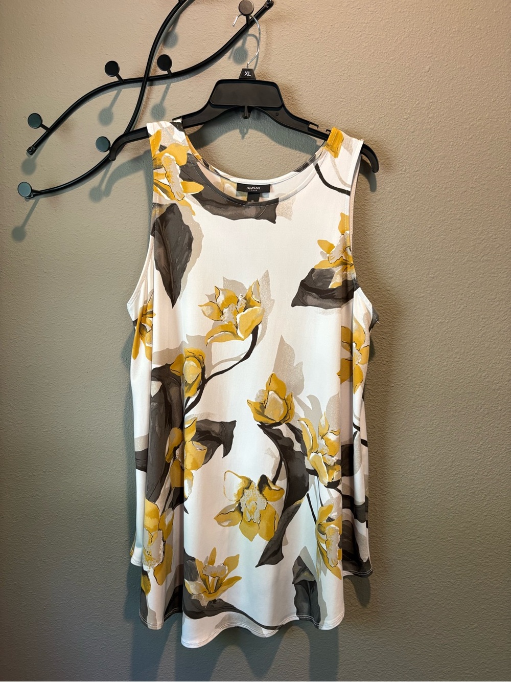 Alfani White Floral Tank with Yellow and Gray Bloom Print